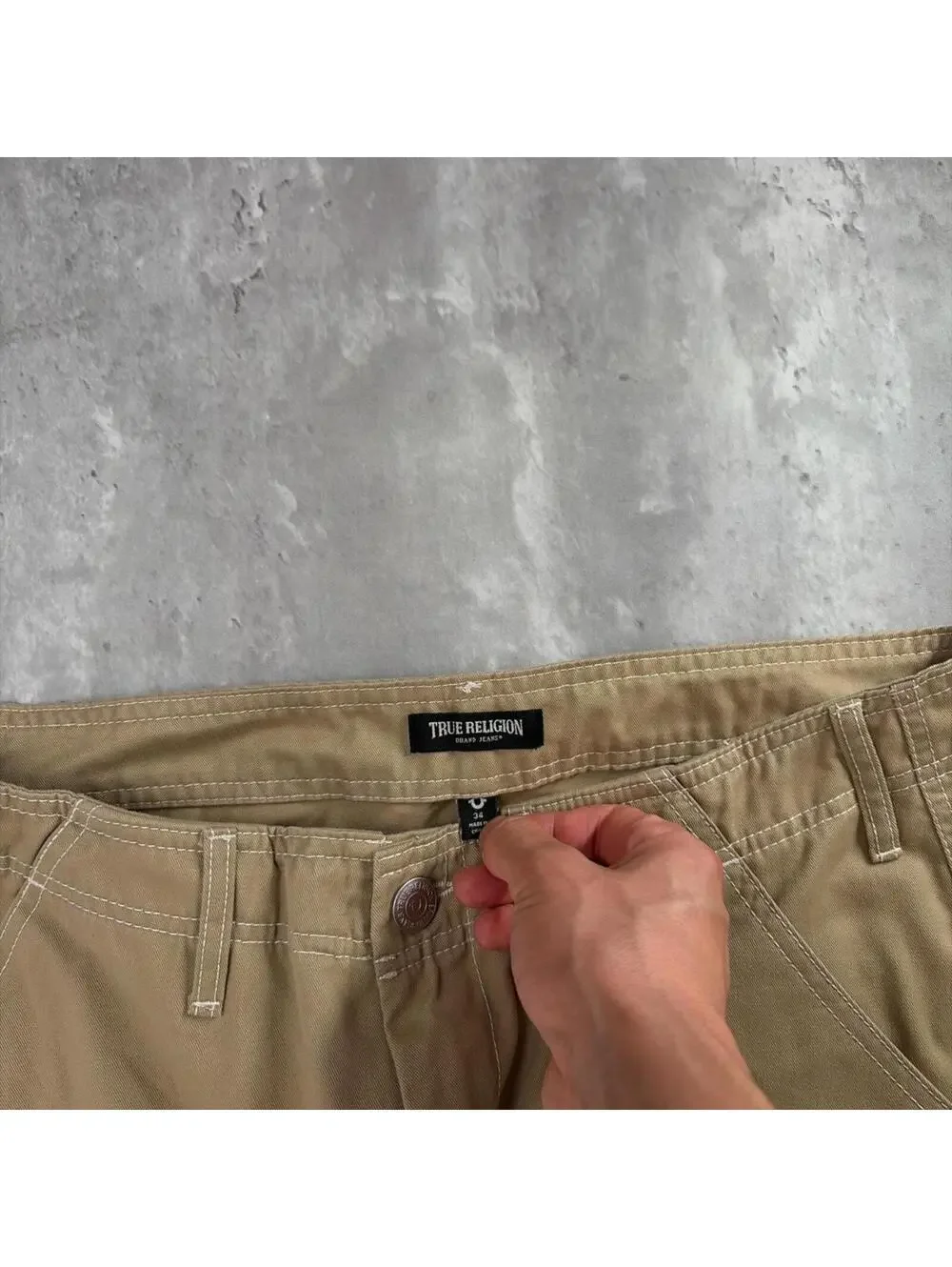 Y2K Beige True Religion Grunge Baggy Cargo Skater Pants